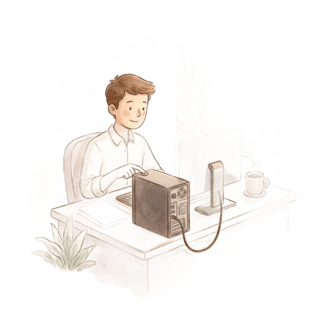 Tranh minh hoạ: mở máy tính