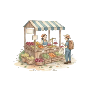 Tranh minh hoạ: sạp hàng, quầy vỉa hè
