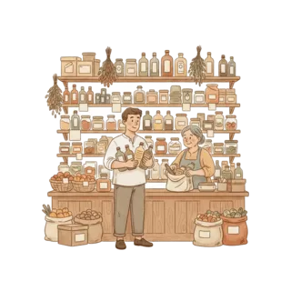 Tranh minh hoạ: cửa hàng tạp hóa