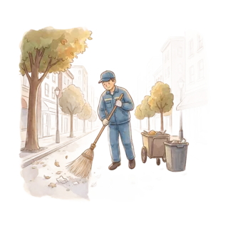 Tranh minh hoạ: nhân viên vệ sinh