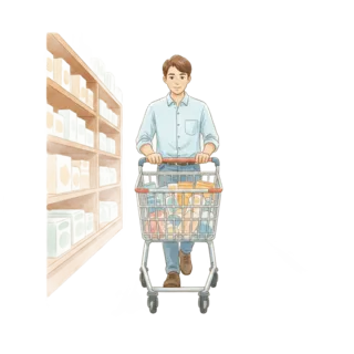 Tranh minh hoạ: xe đẩy mua hàng
