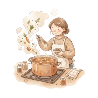 Tranh minh hoạ: nấu ăn